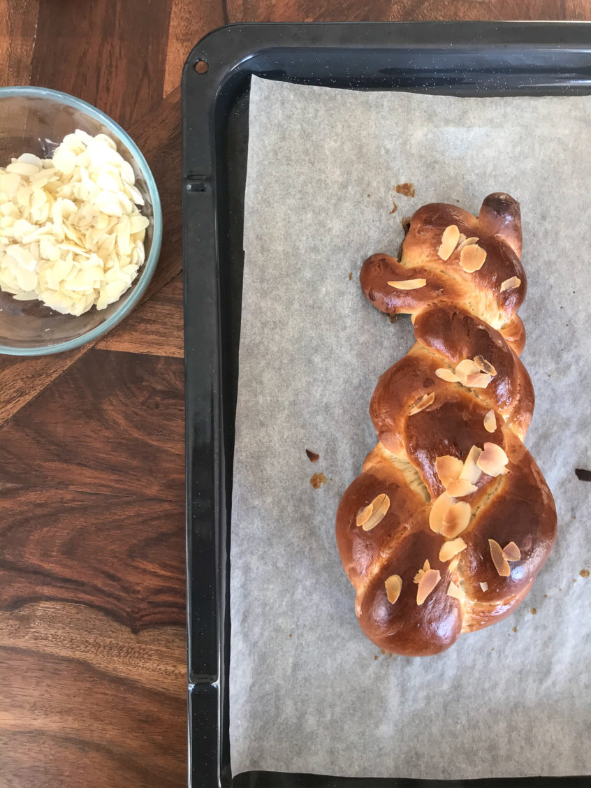 Baking tsoureki, traditional Greek Easter sweet bread