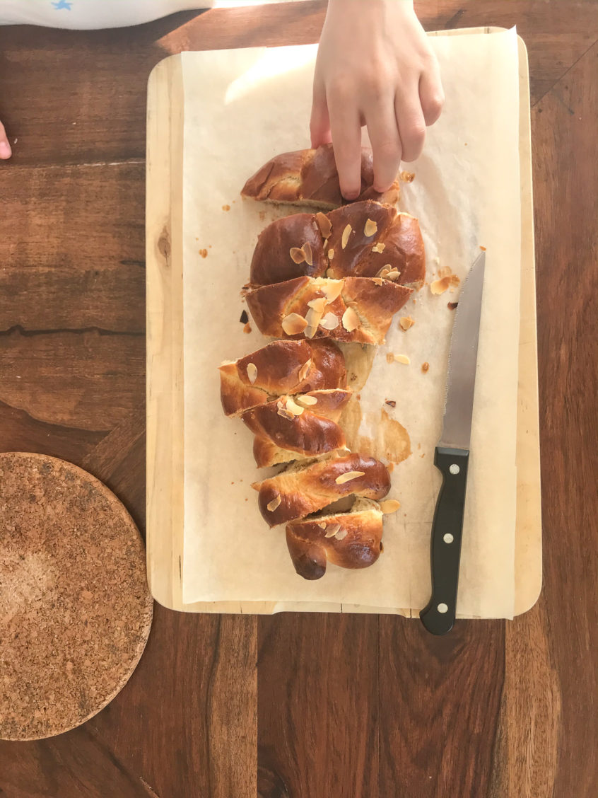 Baking tsoureki, traditional Greek Easter sweet bread