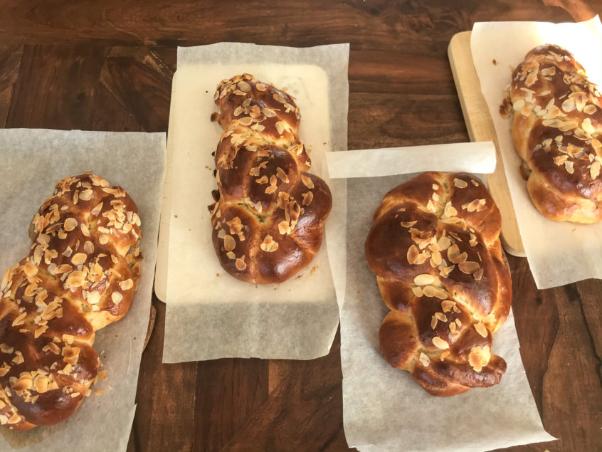 Baking tsoureki, traditional Greek Easter sweet bread